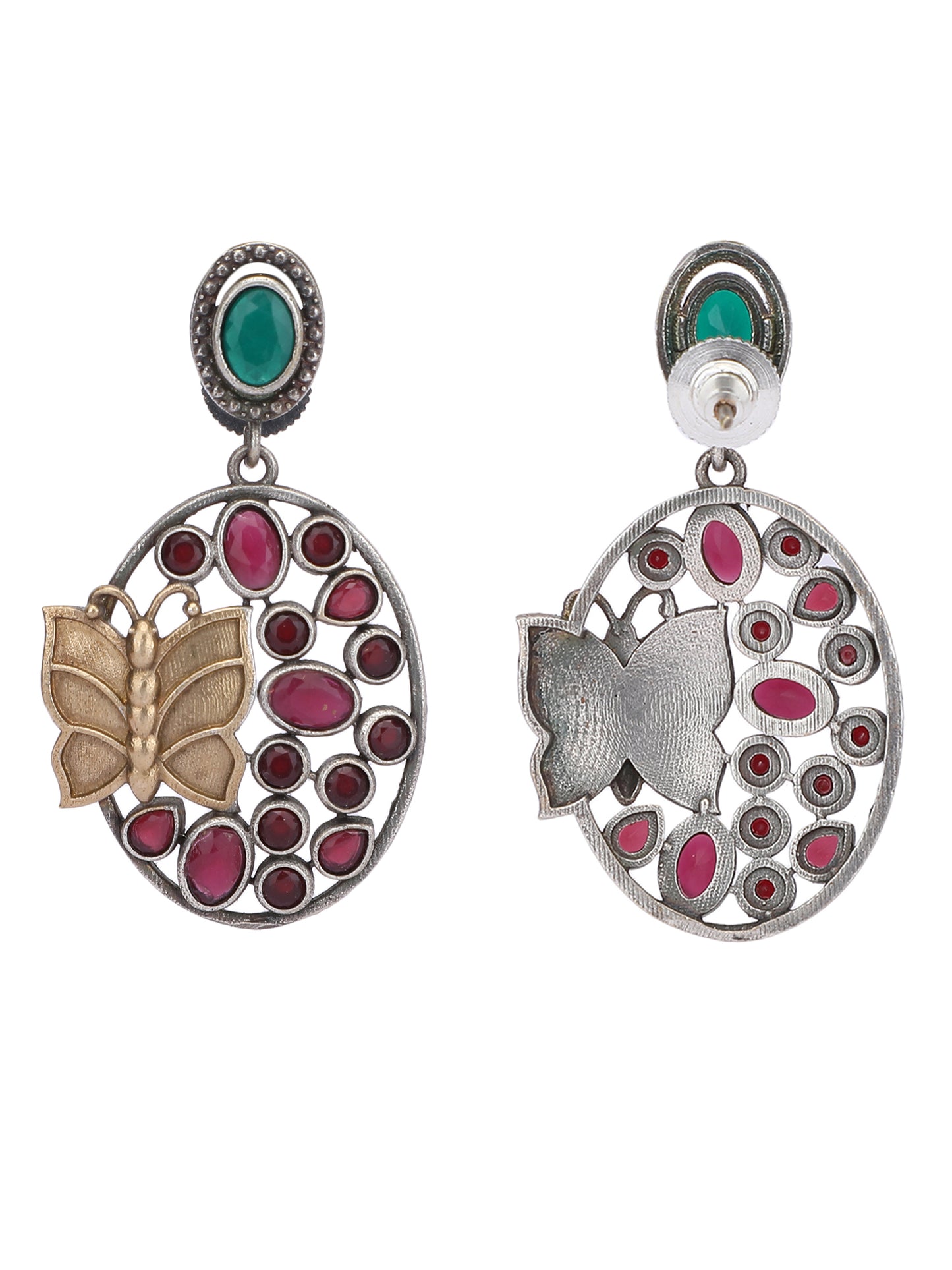Elegant Oxidized Green and Red Earring Set for Women and Girls
