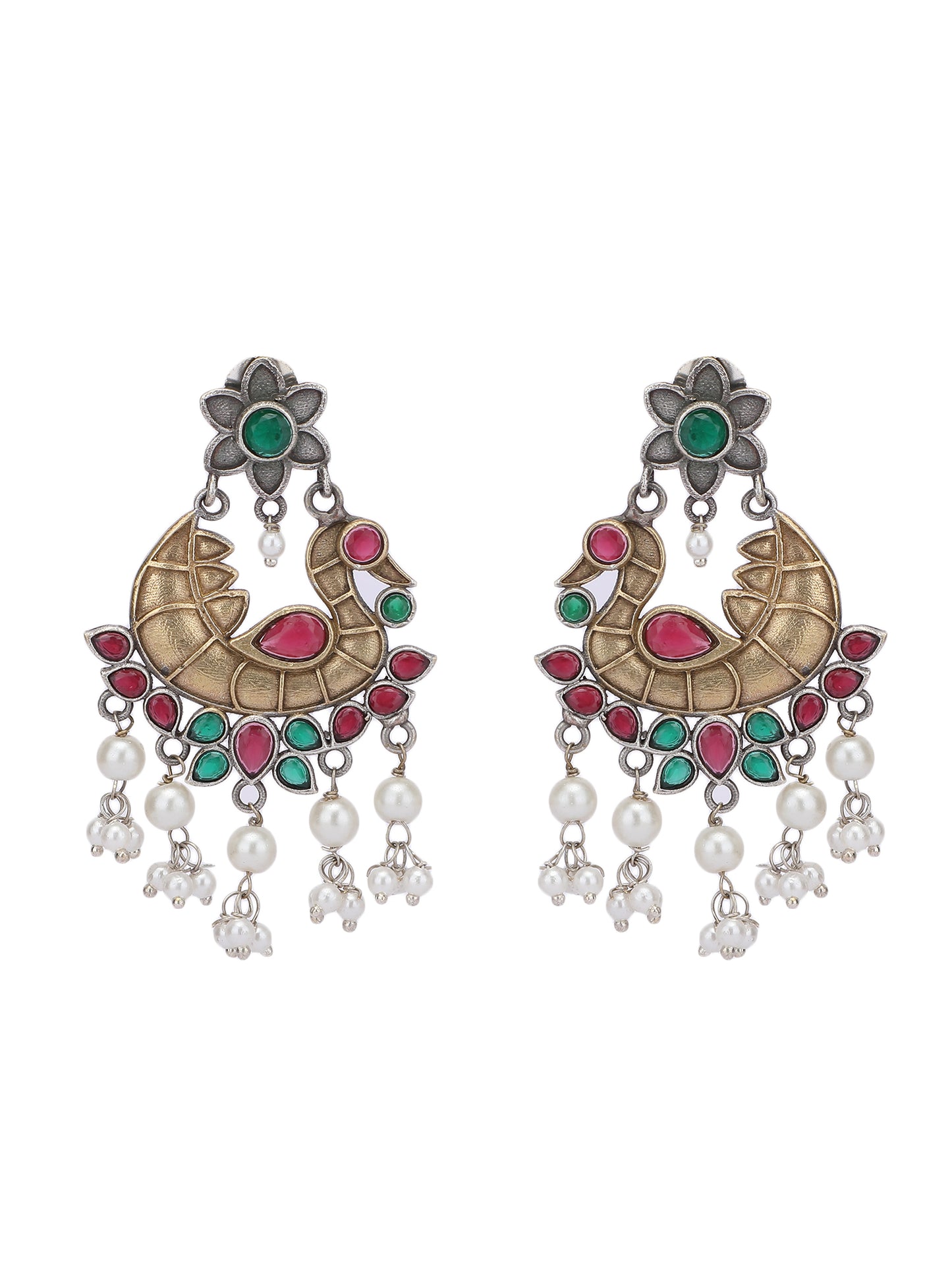 Elegant Oxidized Red and Green Earring Set for Girls