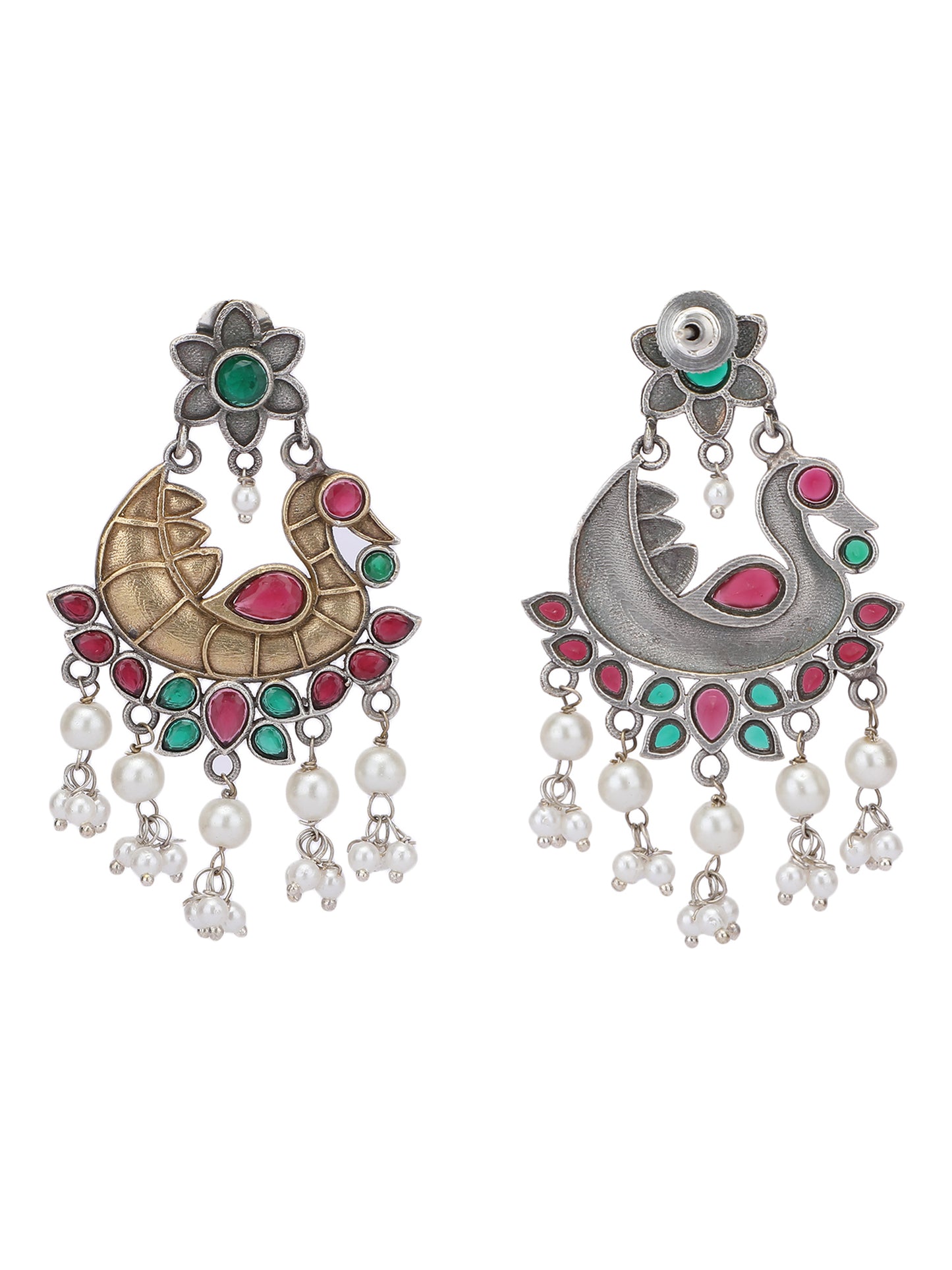 Elegant Oxidized Red and Green Earring Set for Girls