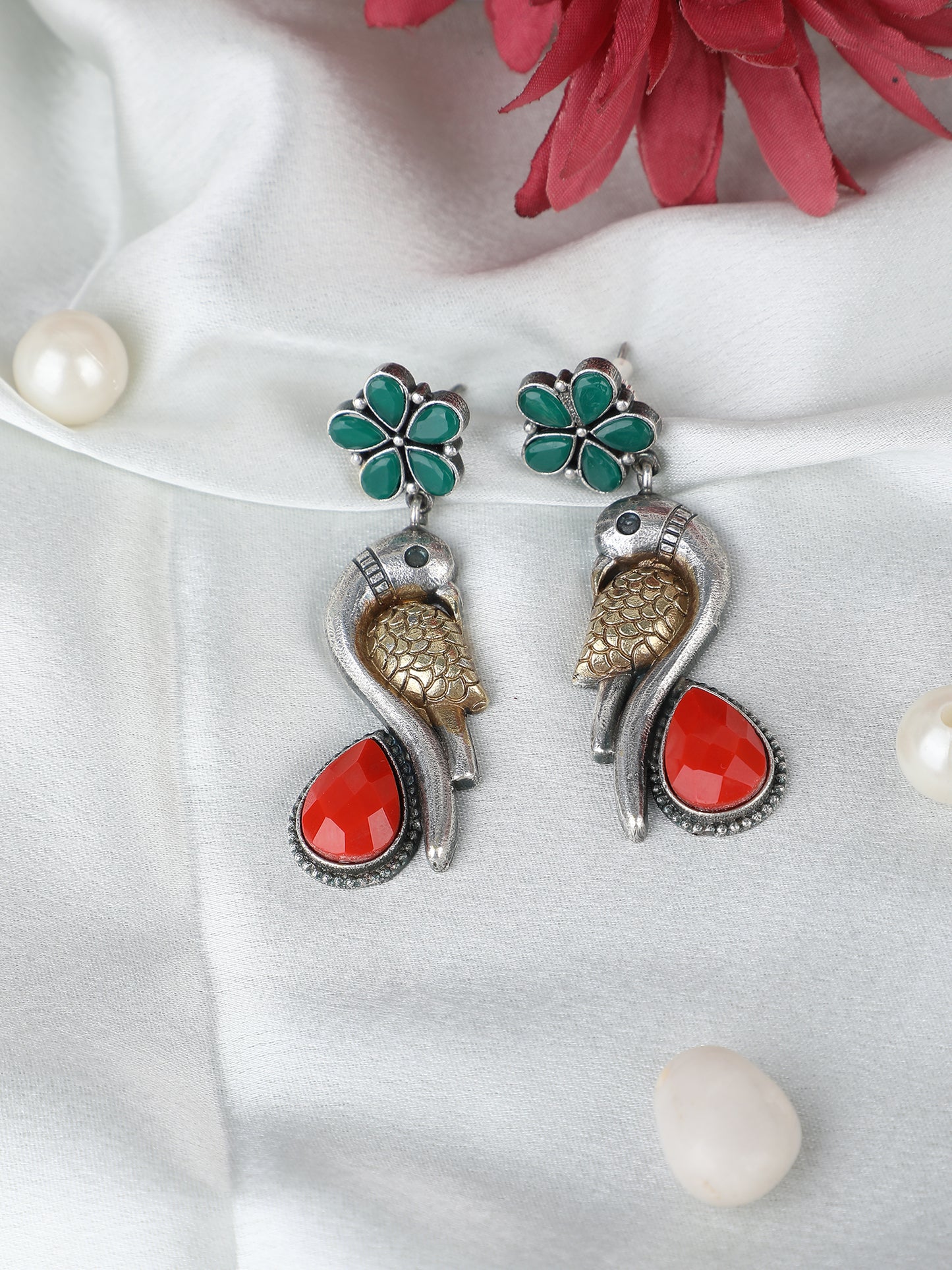 Classic Oxidized Green and Gold Earring Set for Women and Girls