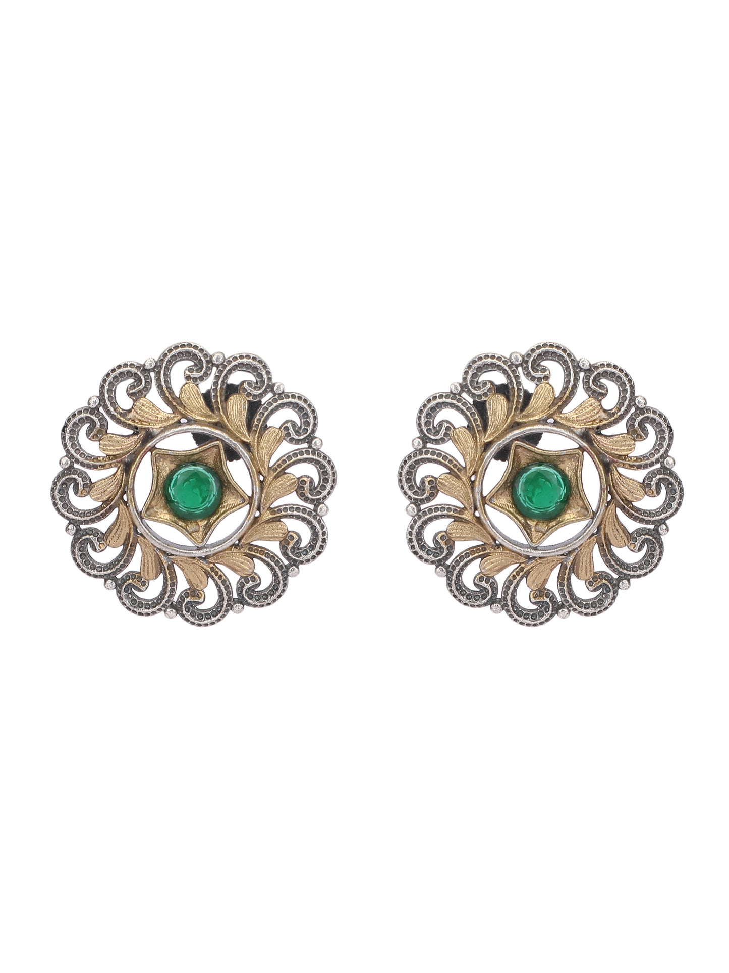 Classic Oxidized Green and Grey Earring Set for Women and Girls