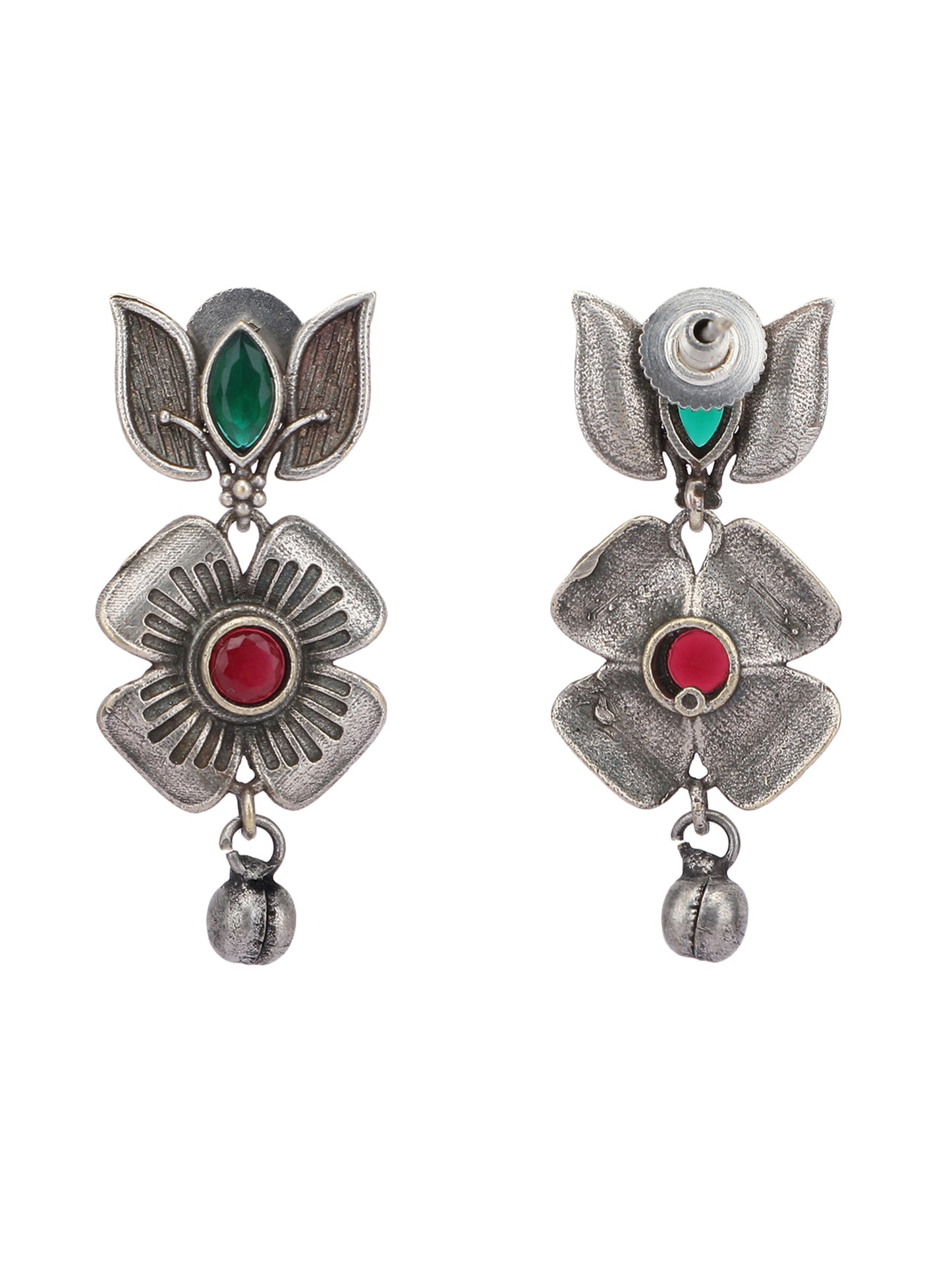 Elegant Oxidized Red and Green Floral Necklace Set for Women and Girls