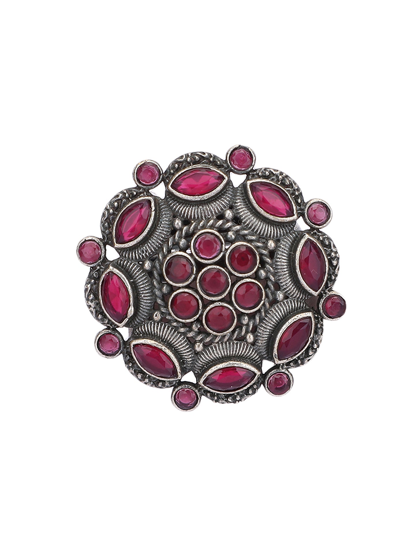 Antique Silver Red Gemstone Adjustable Statement Ring