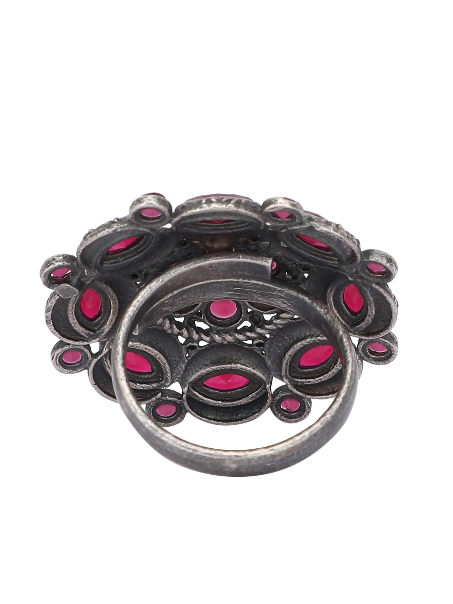 Antique Silver Red Gemstone Adjustable Statement Ring