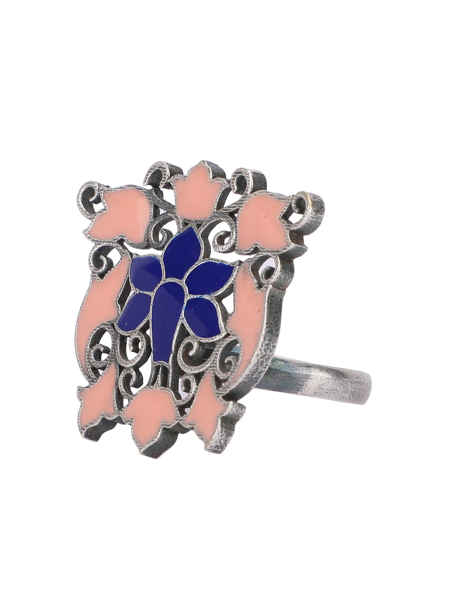 Oxidized Adjustable Blue Finger Ring