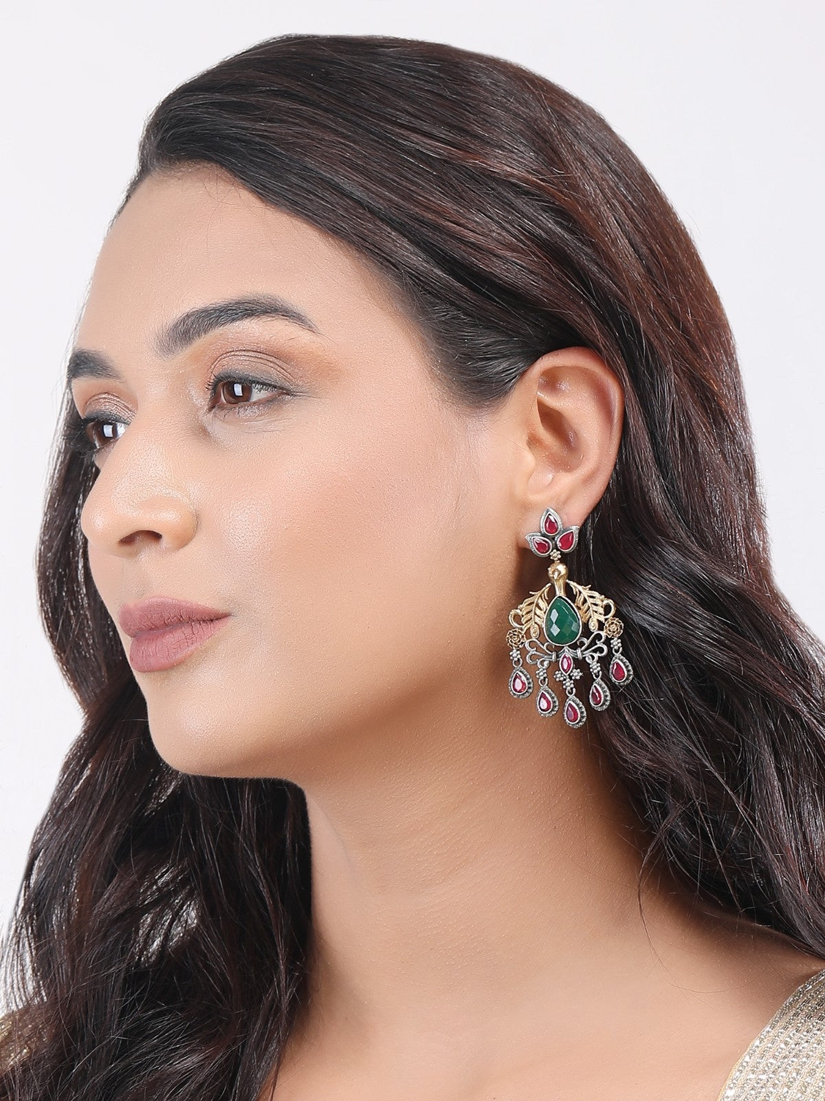 Classic Oxidized Green and Red Earrings for Women and Girls