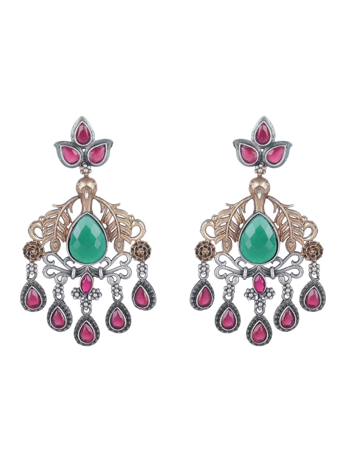 Classic Oxidized Green and Red Earrings for Women and Girls