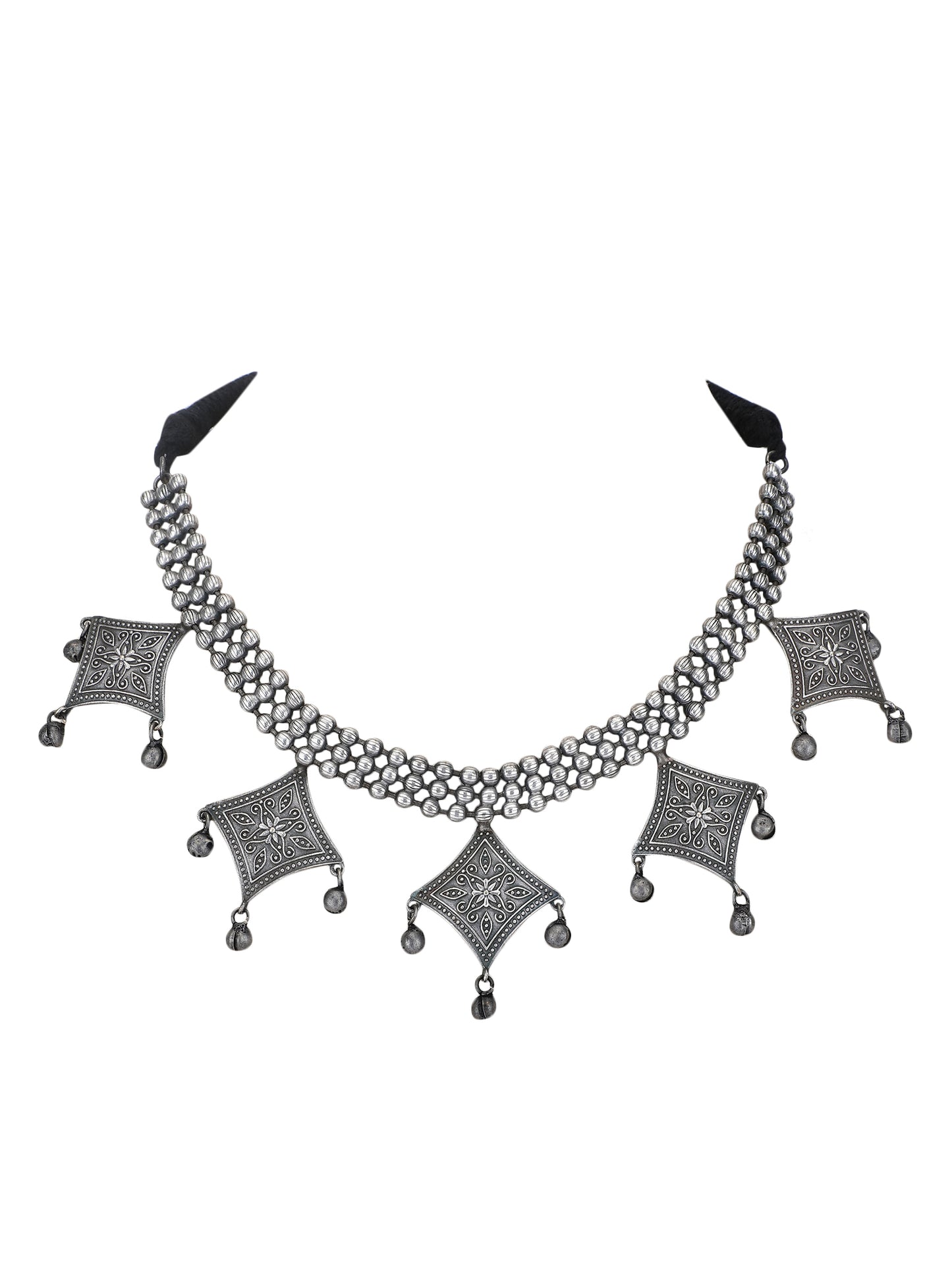 Traditional Oxidized Grey Necklace Set with Earrings
