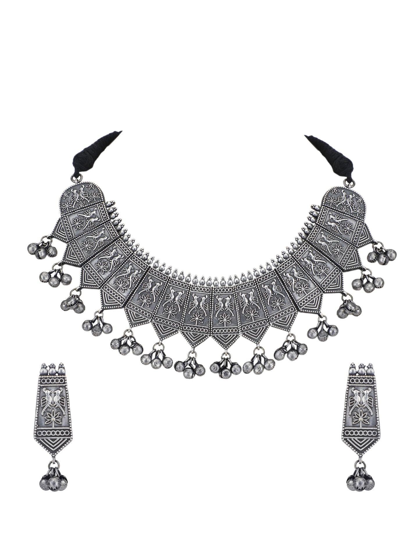 Oxidized Grey Tribal Necklace Set