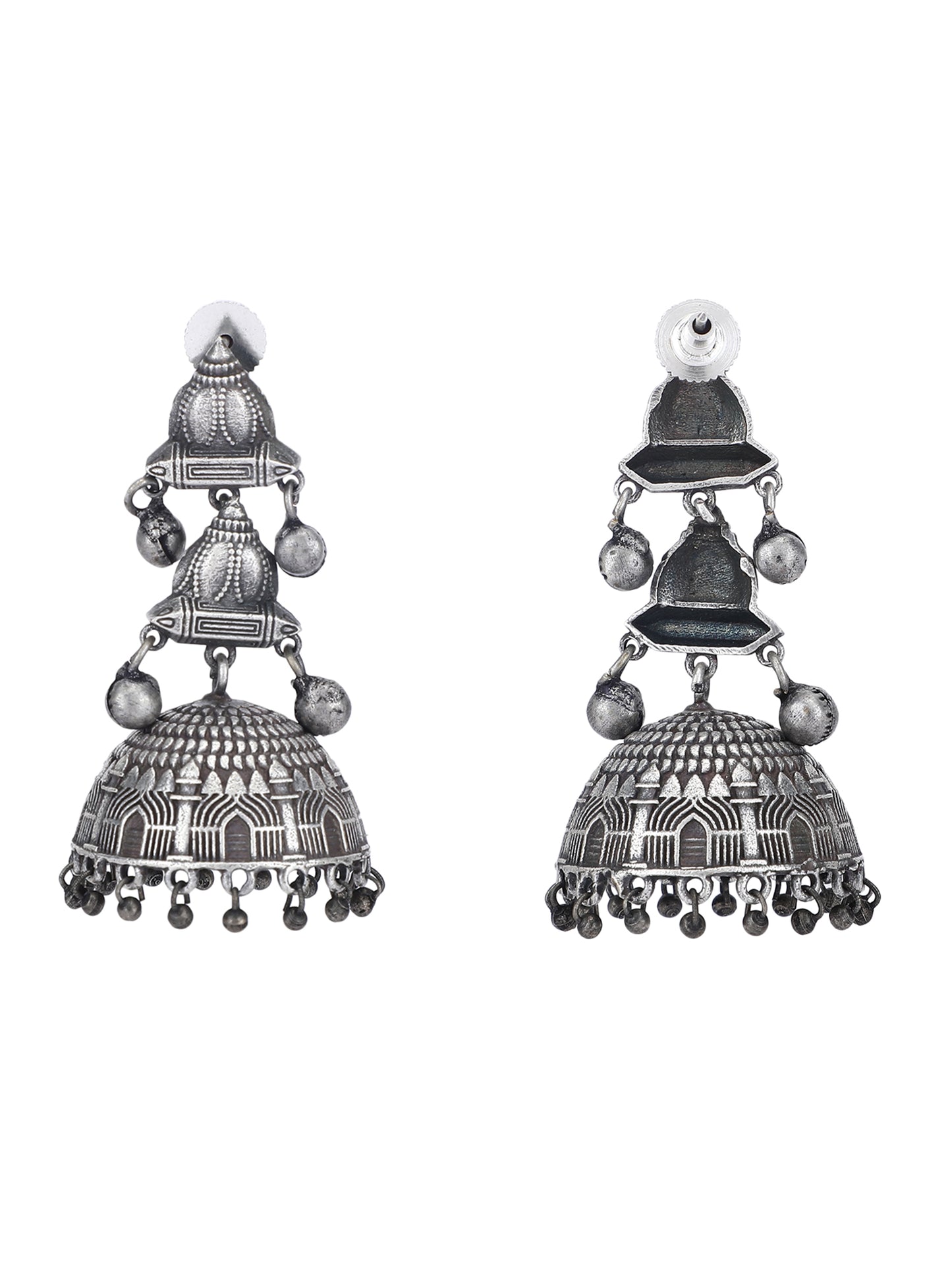 Oxidized Silver Jhumka Earrings