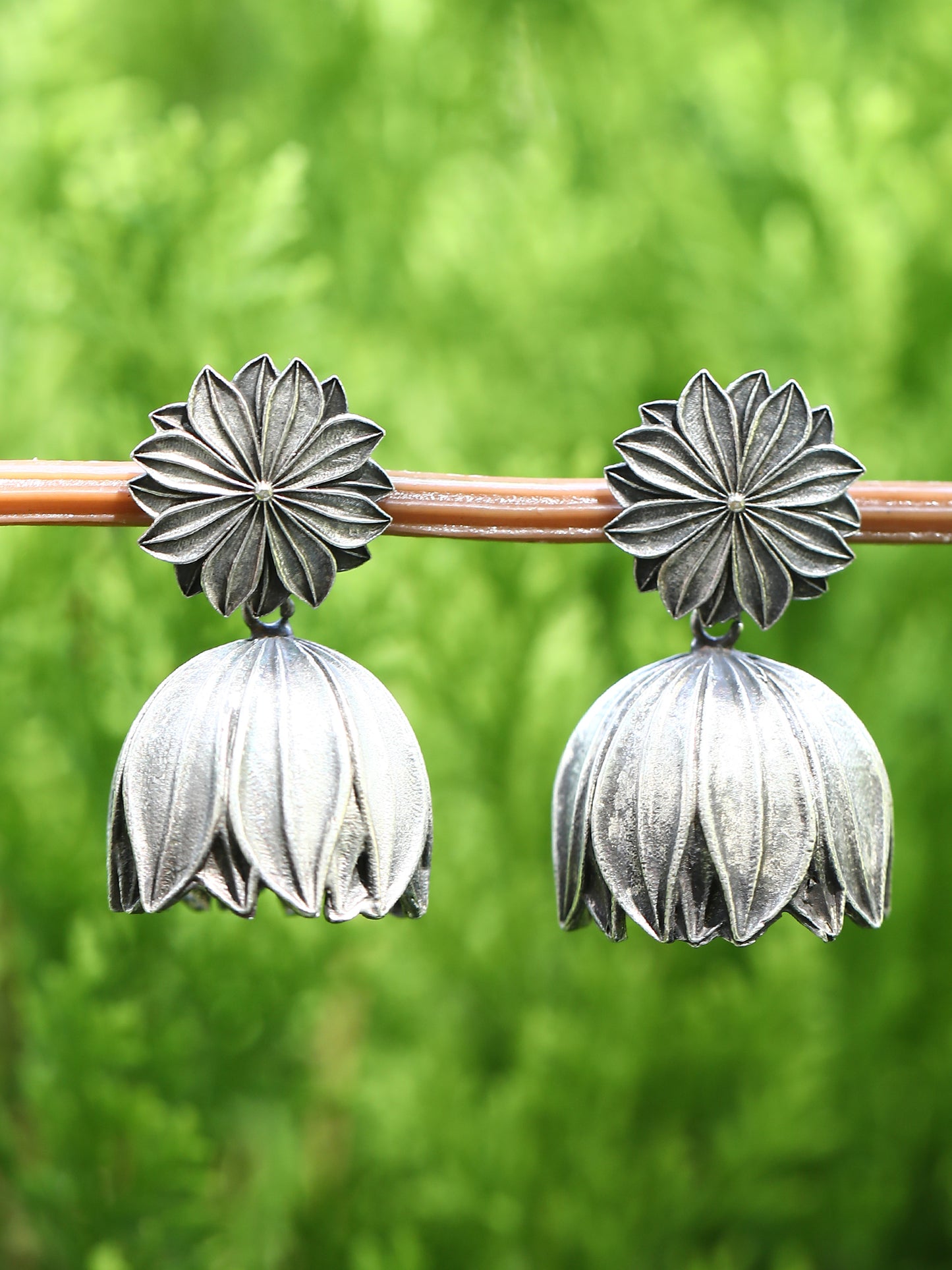 Oxidised Floral Dome Jhumka Earrings