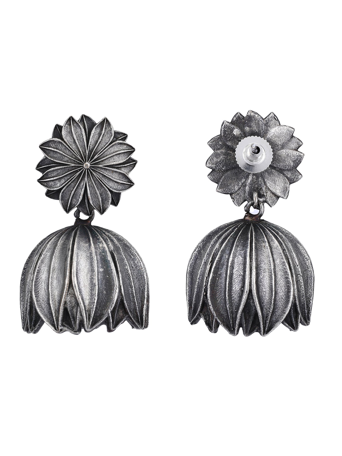 Oxidised Floral Dome Jhumka Earrings