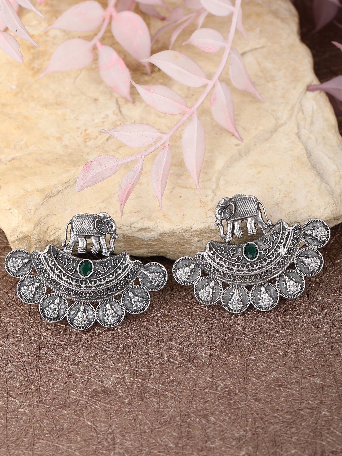 Exquisite Gray Oxidized Elephant Motif Earrings