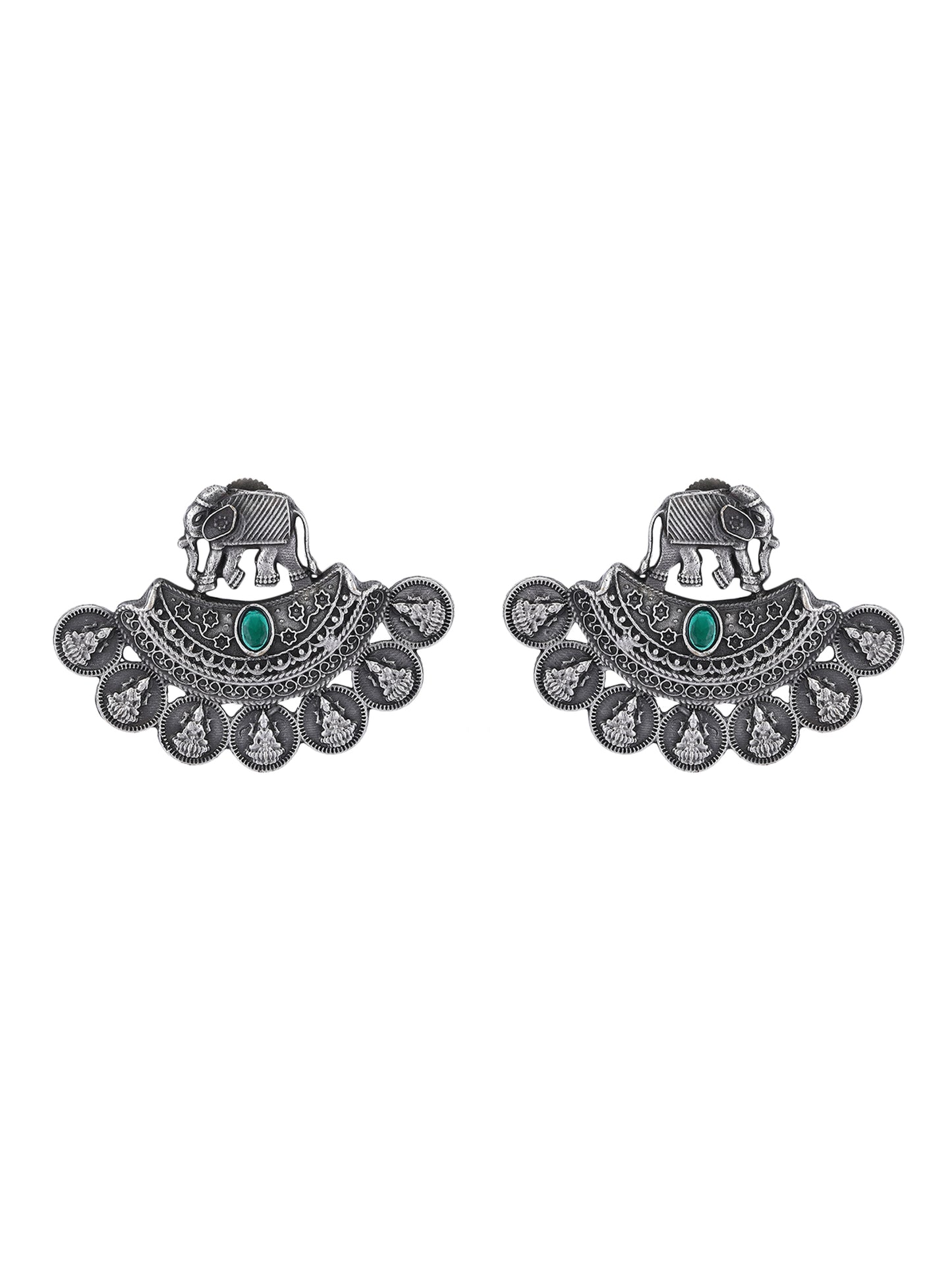 Exquisite Gray Oxidized Elephant Motif Earrings