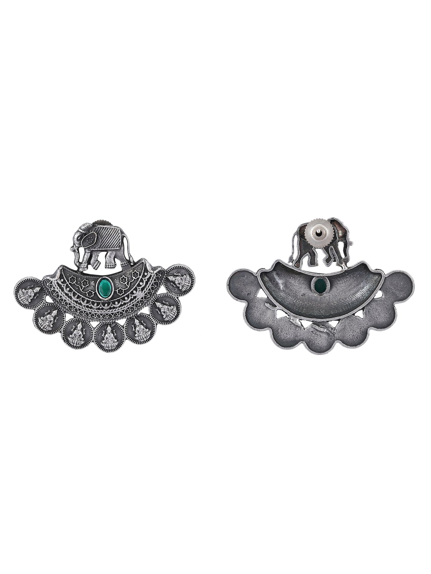 Exquisite Gray Oxidized Elephant Motif Earrings