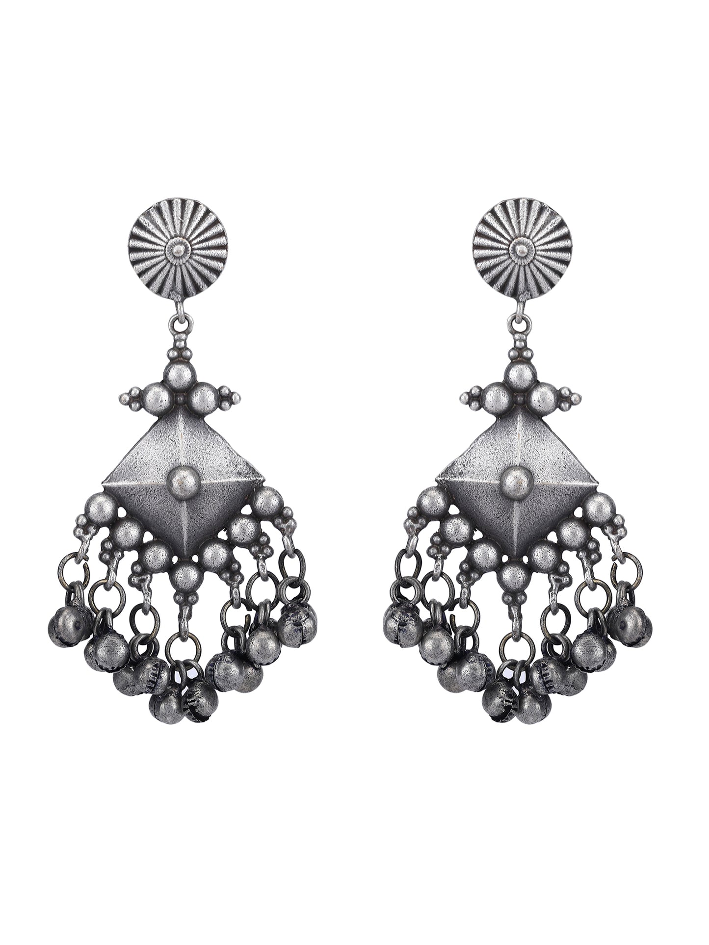 Traditional Oxidized Gray Jhumka Earrings Set