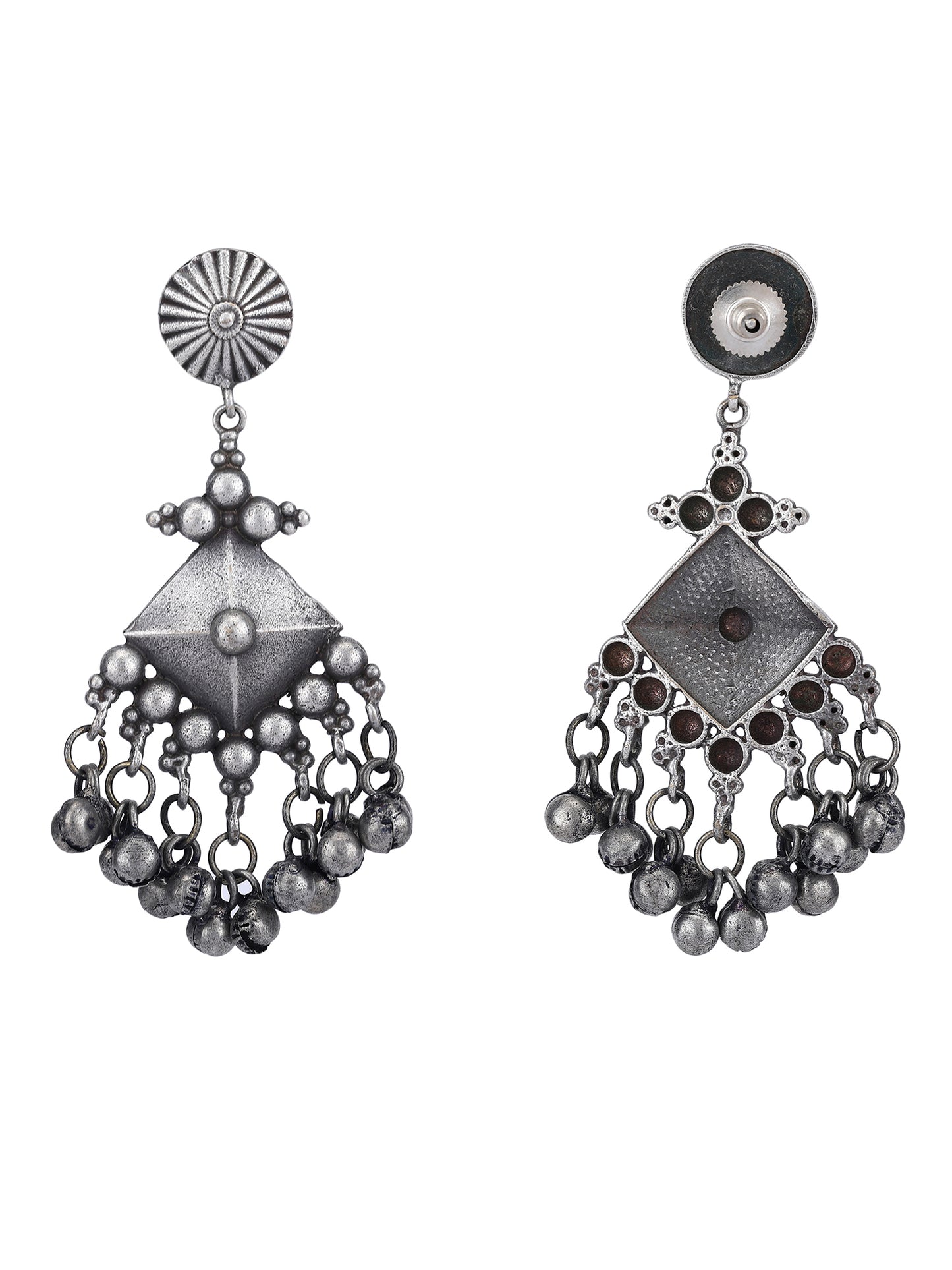 Traditional Oxidized Gray Jhumka Earrings Set