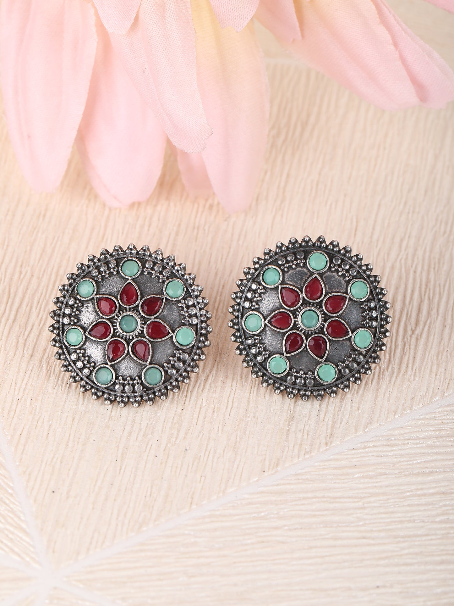Vintage Oxidized Floral Stud Earrings