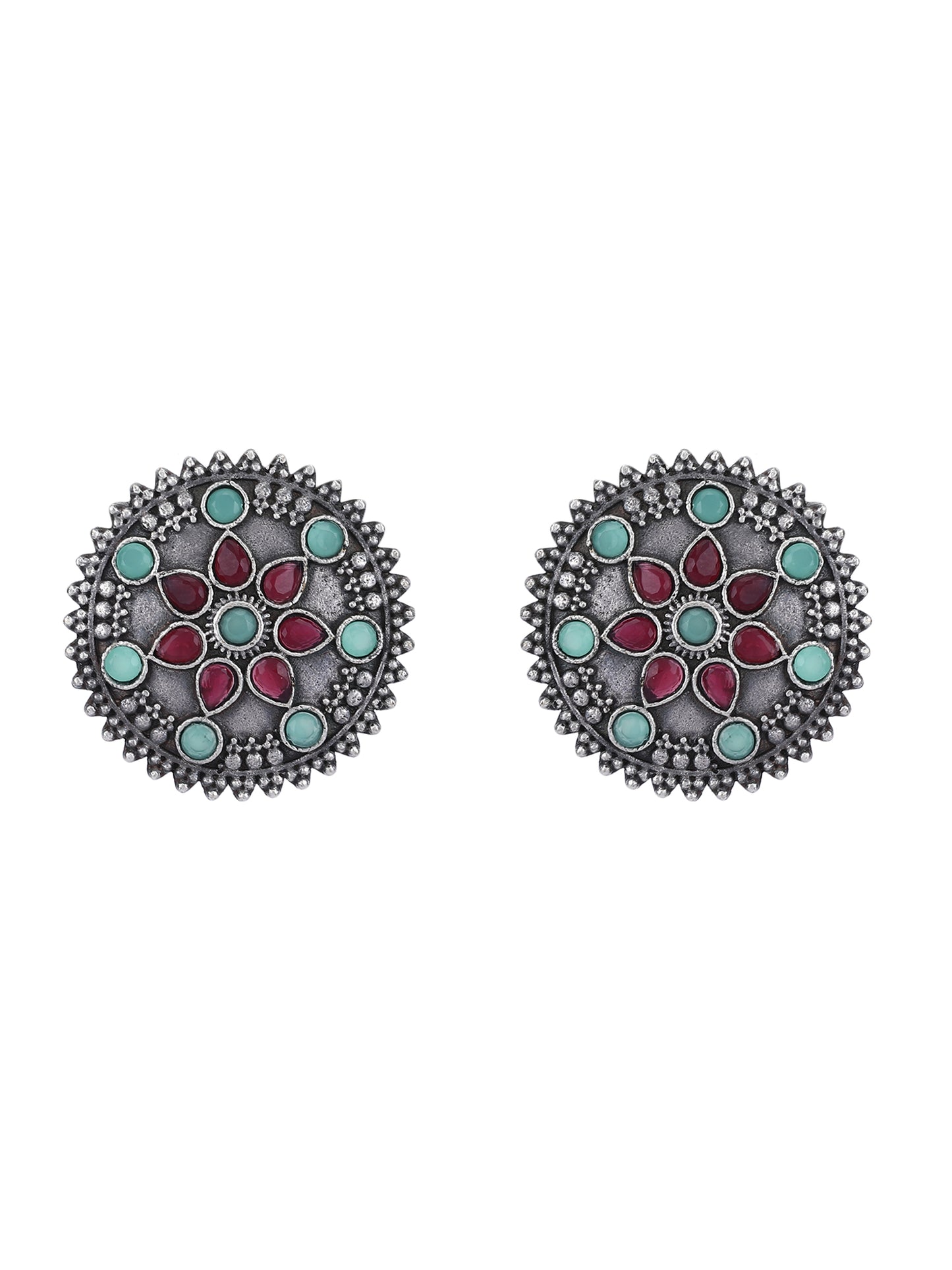 Vintage Oxidized Floral Stud Earrings