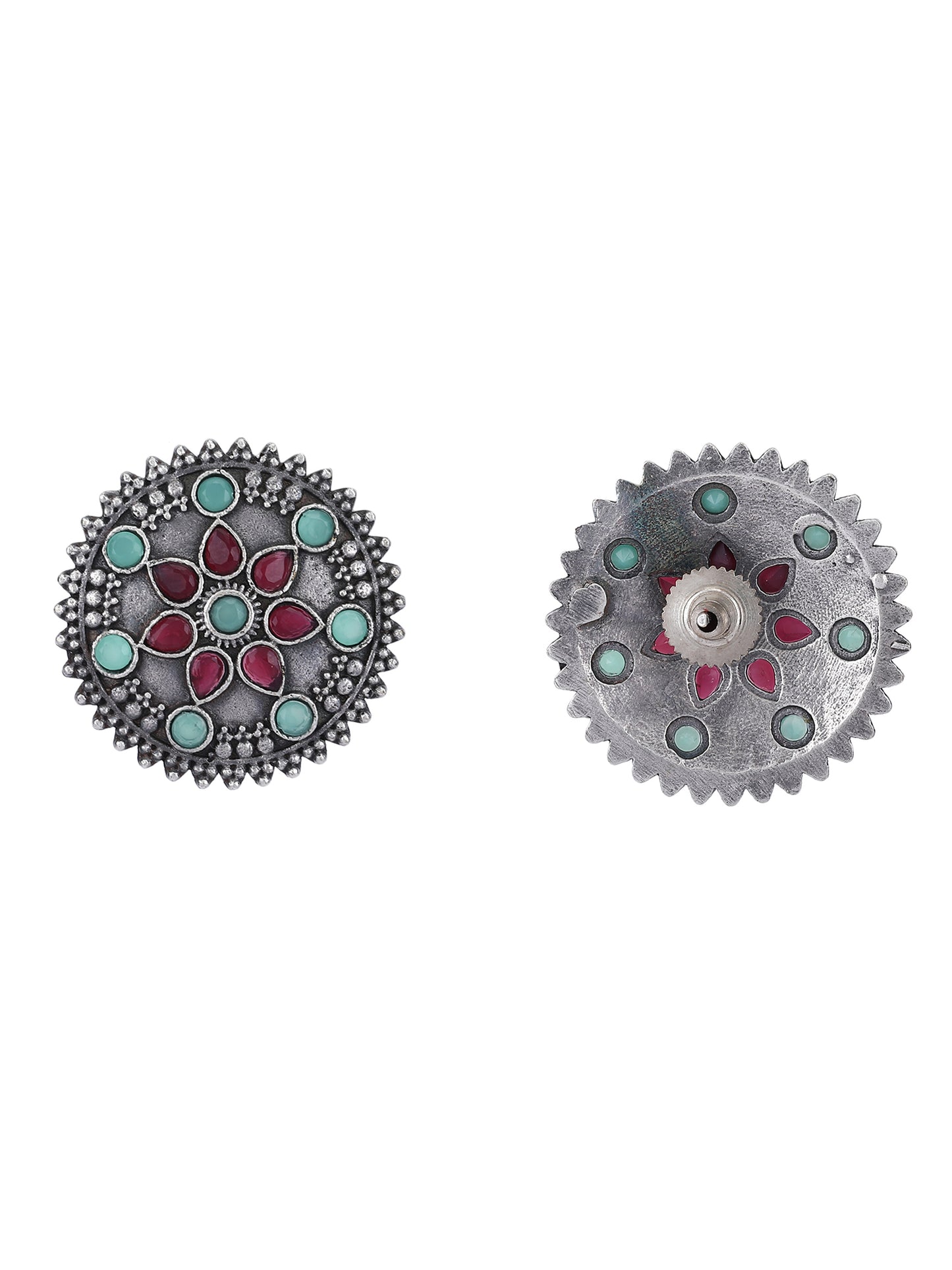 Vintage Oxidized Floral Stud Earrings