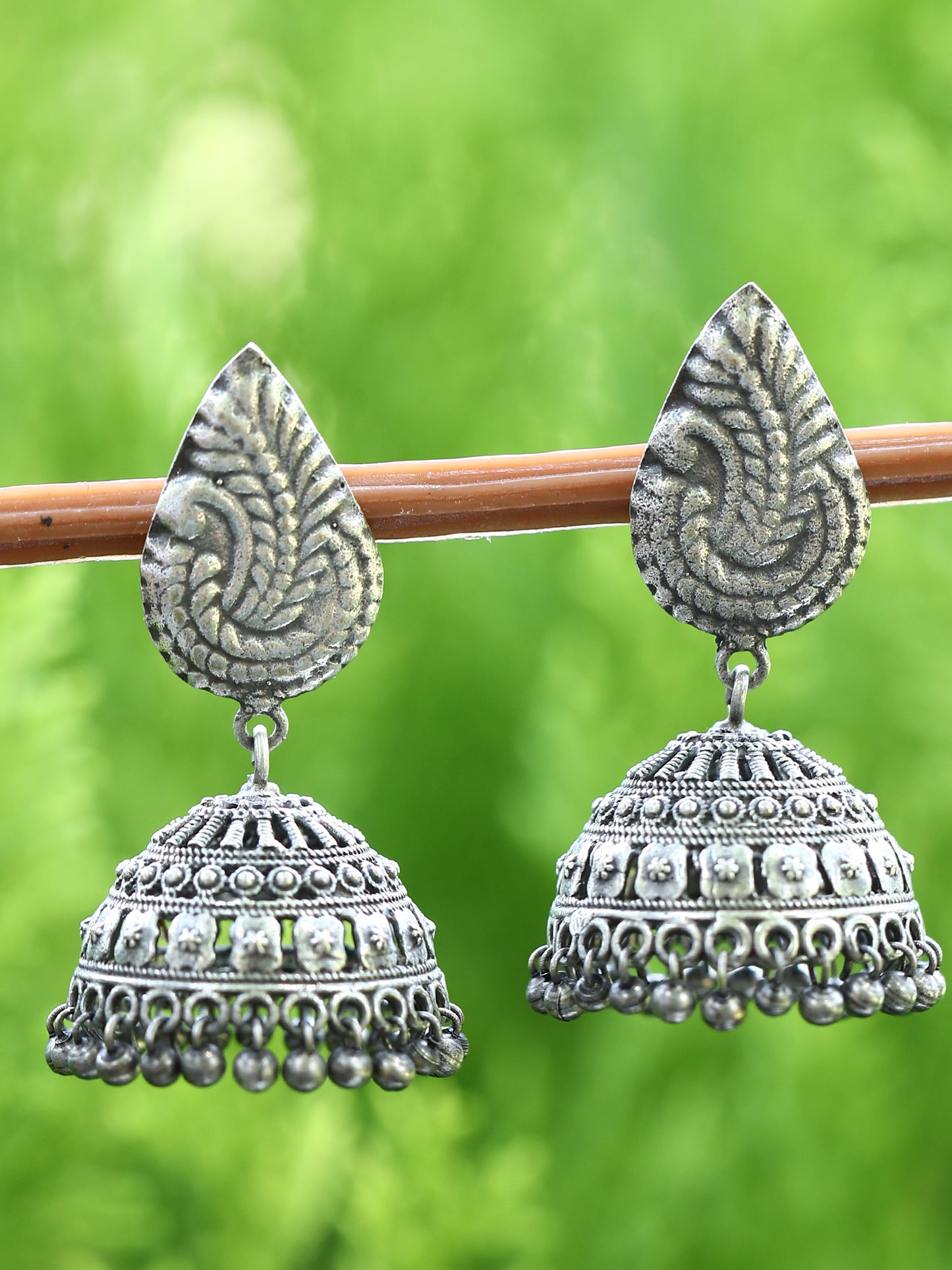 Antique Oxidized Silver Jhumka Earrings