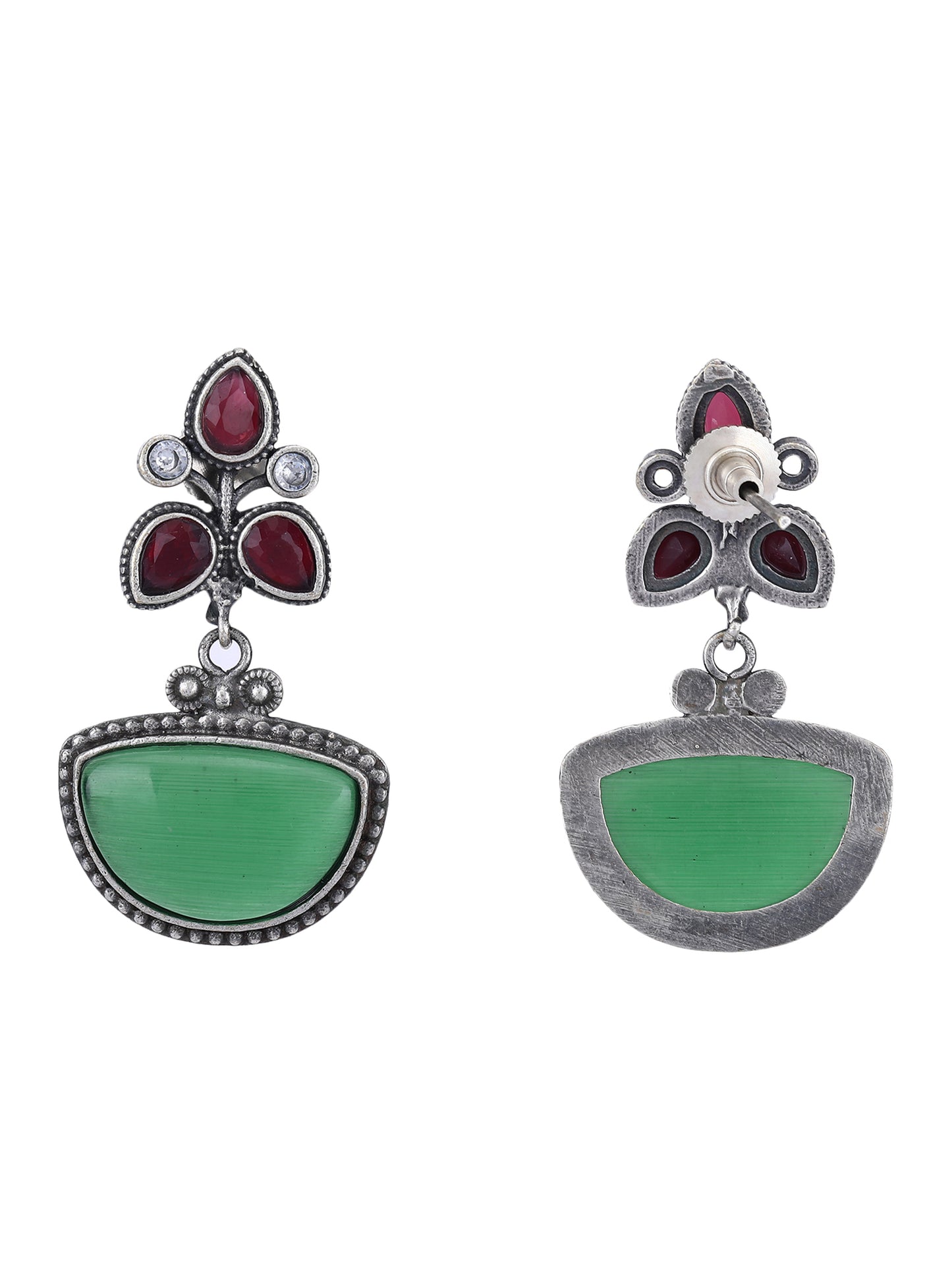 Vintage Charm Earrings with Green & Red Stones