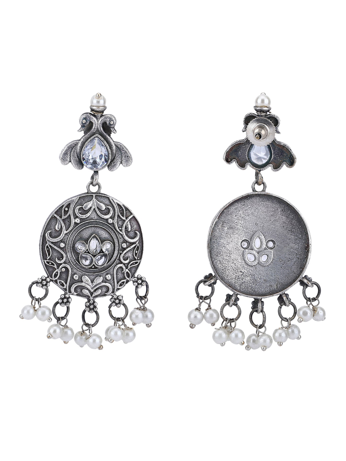 Antique Grey Jhumka Earrings with Pearl Drops