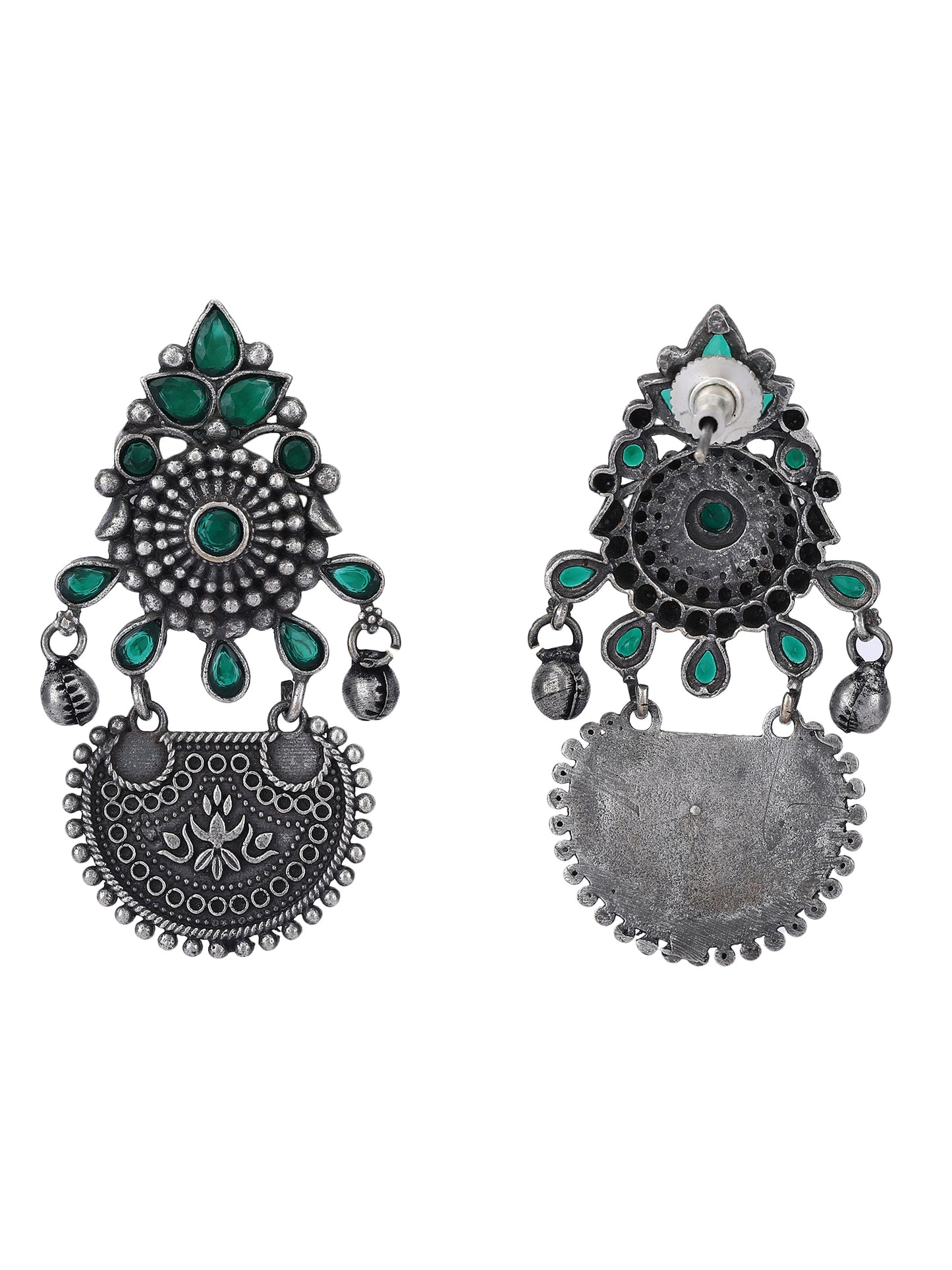 Elegant Oxidized Earrings with Green Stones