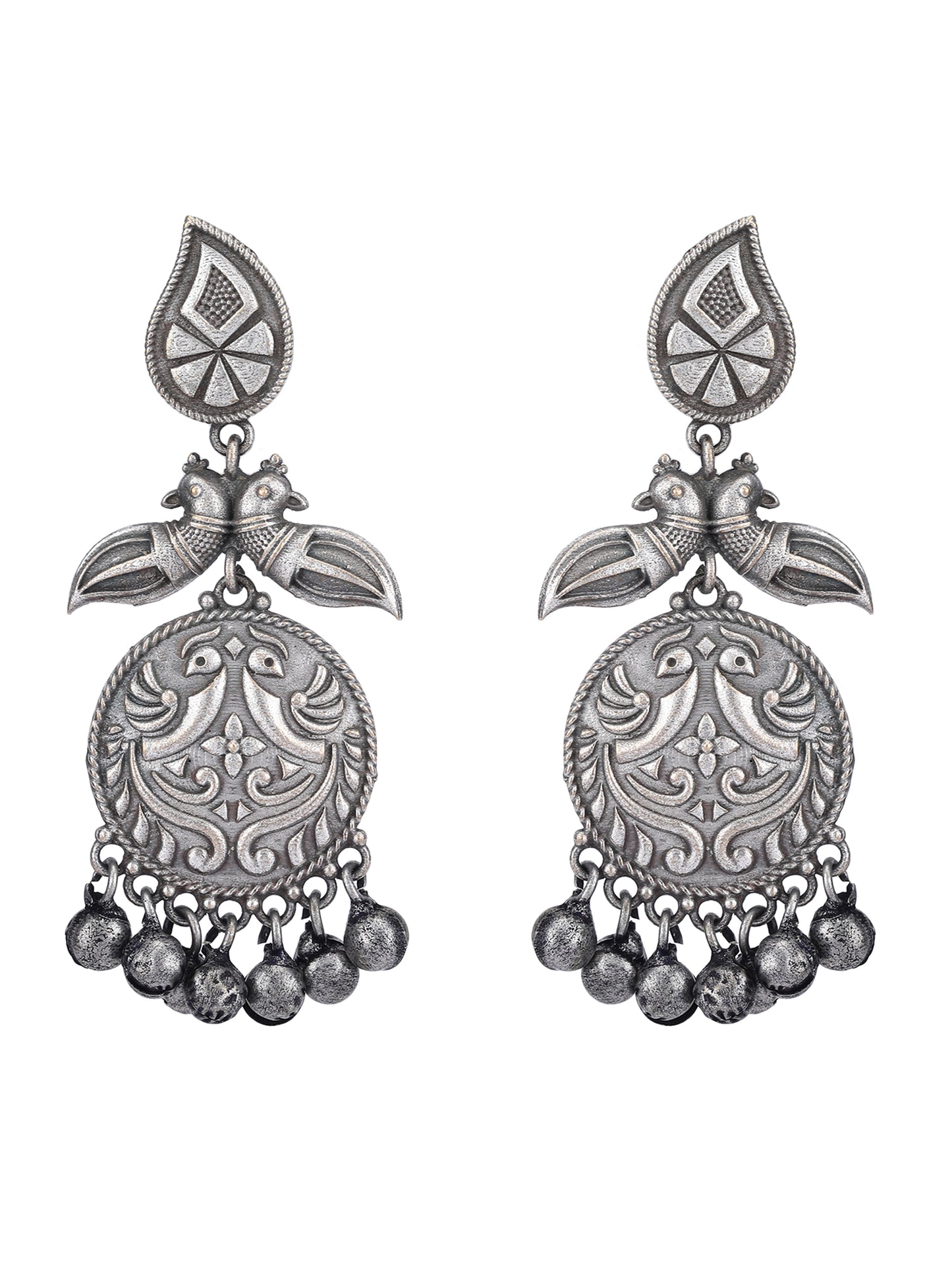 Classic Oxidized Silver Earrings with Peacock Motif
