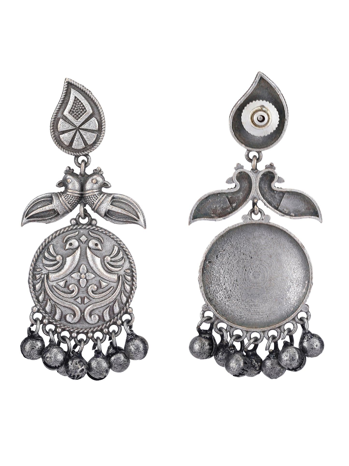 Classic Oxidized Silver Earrings with Peacock Motif