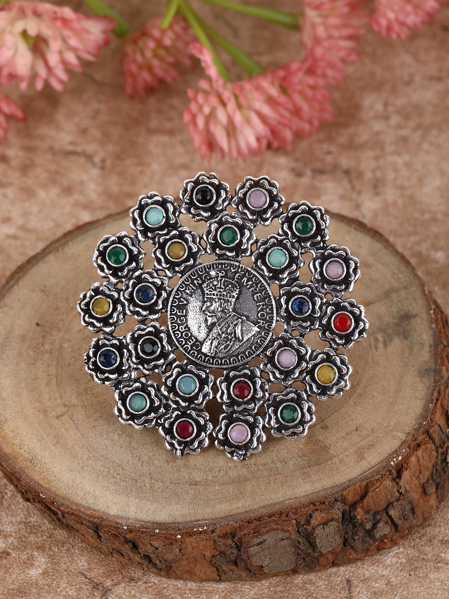 Elegant Oxidized Multicolor Statement Ring for Women