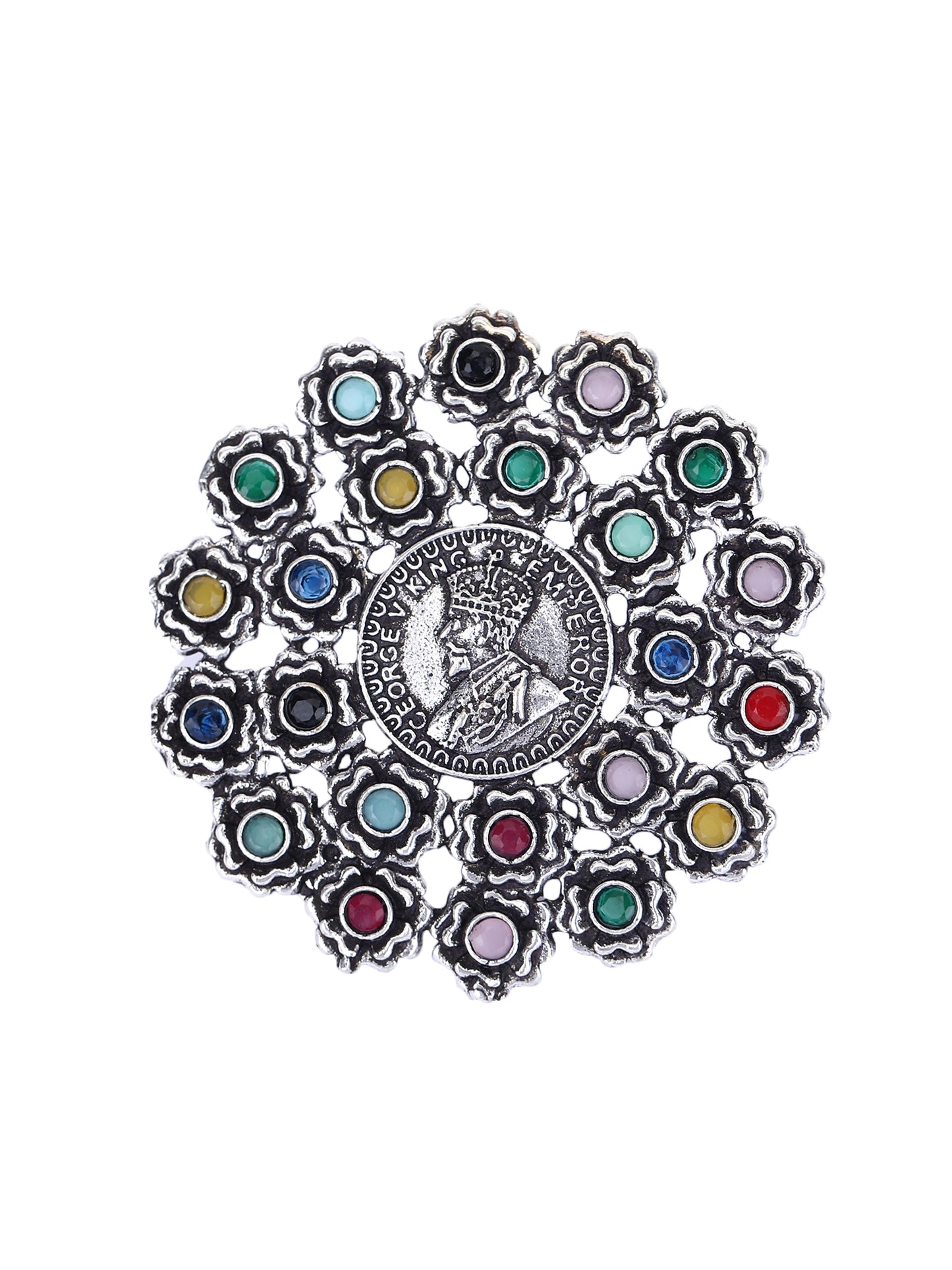 Elegant Oxidized Multicolor Statement Ring for Women