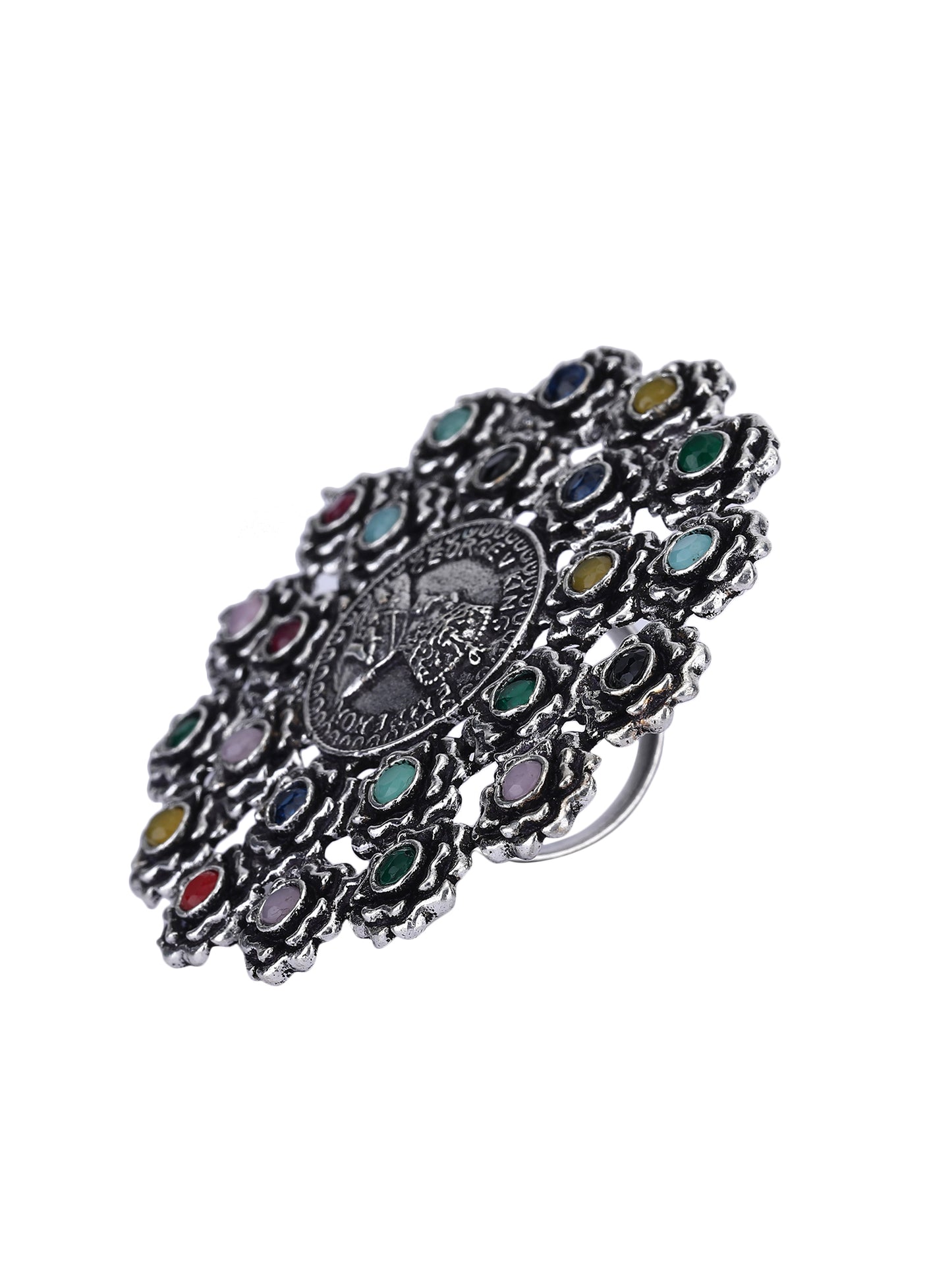 Elegant Oxidized Multicolor Statement Ring for Women
