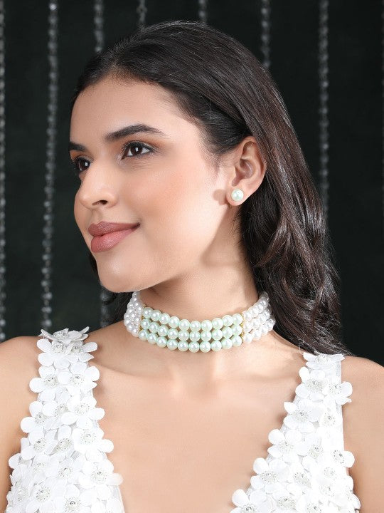 Gold-Plated Layered Pearl Necklace Set