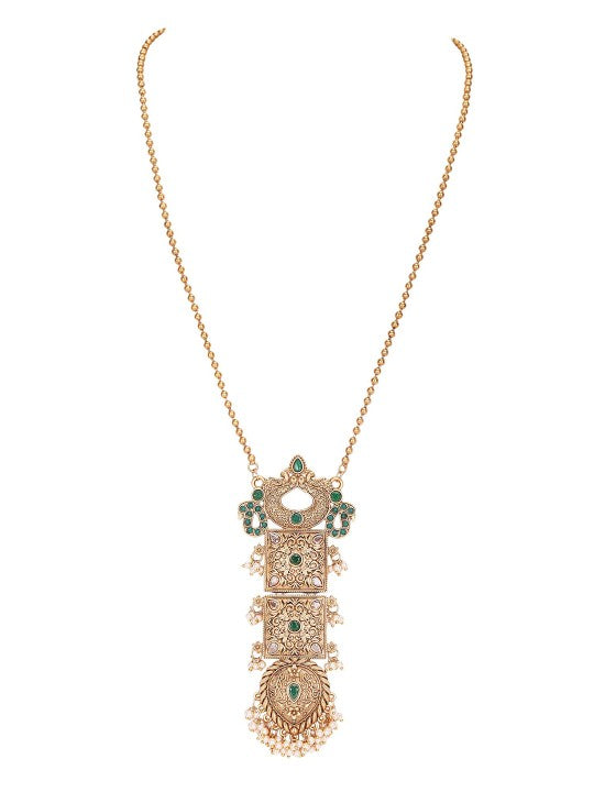 Antique Gold-Plated Temple Necklace Set with Intricate Pendant