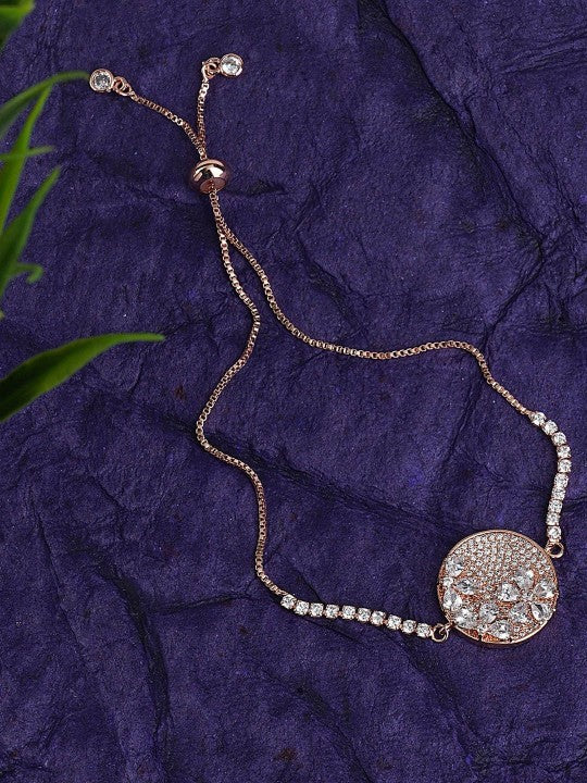 Rhodium-Plated American Diamond Zircon Silver Rakhi Bracelet