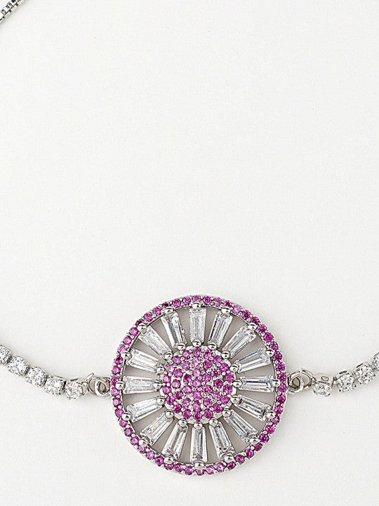 Rhodium-Plated American Diamond Zircon Purple Rakhi Bracelet