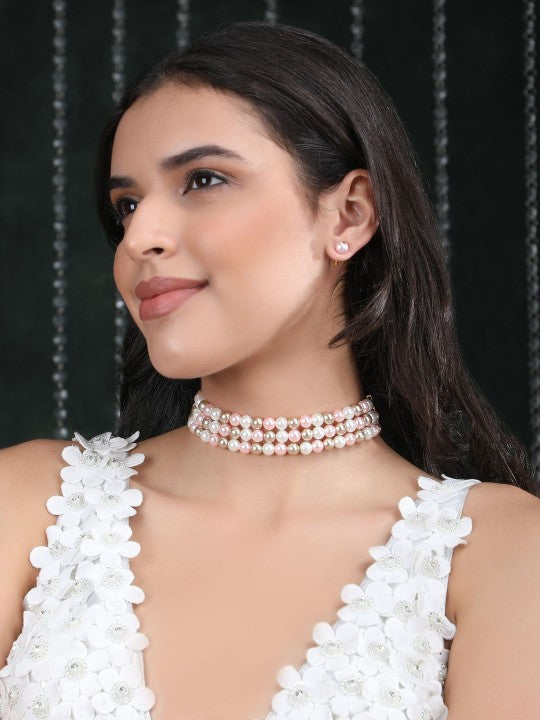 White & Gold-Plated Multicolor Pearl Layered Necklace