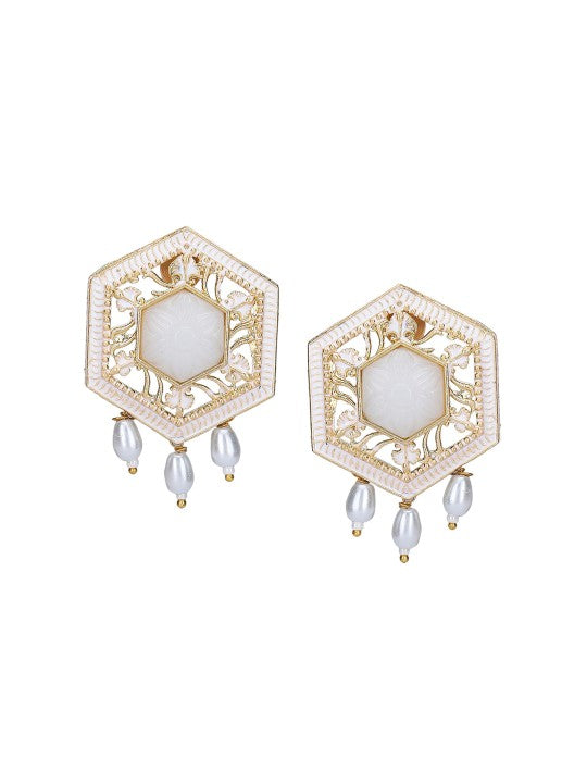 Gold-Plated Kundan Choker Necklace Set with White Pearls