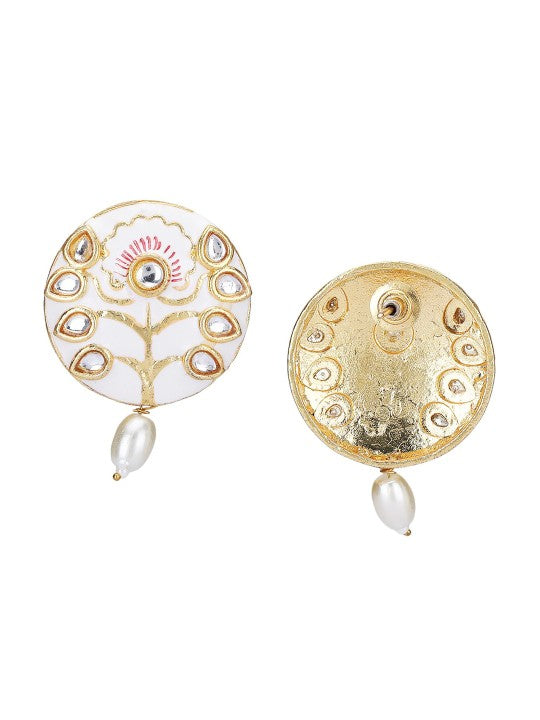 Gold-Plated White Kundan & Pearl Choker Necklace Set