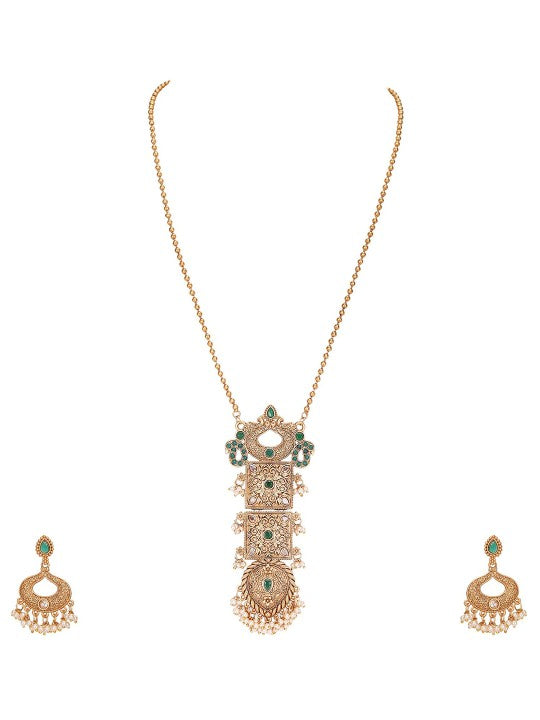 Antique Gold-Plated Temple Necklace Set with Intricate Pendant