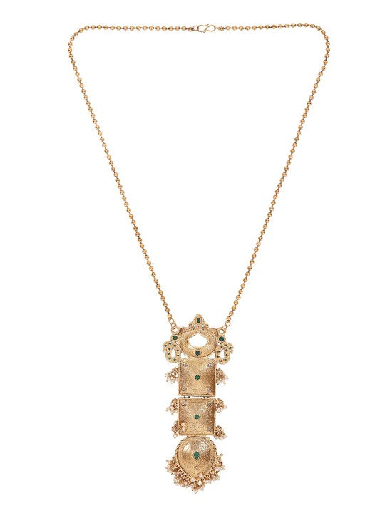 Antique Gold-Plated Temple Necklace Set with Intricate Pendant