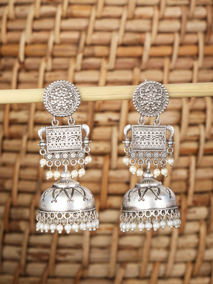 Classic Oxidized Silver Jhumka Earrings for Women & Girls