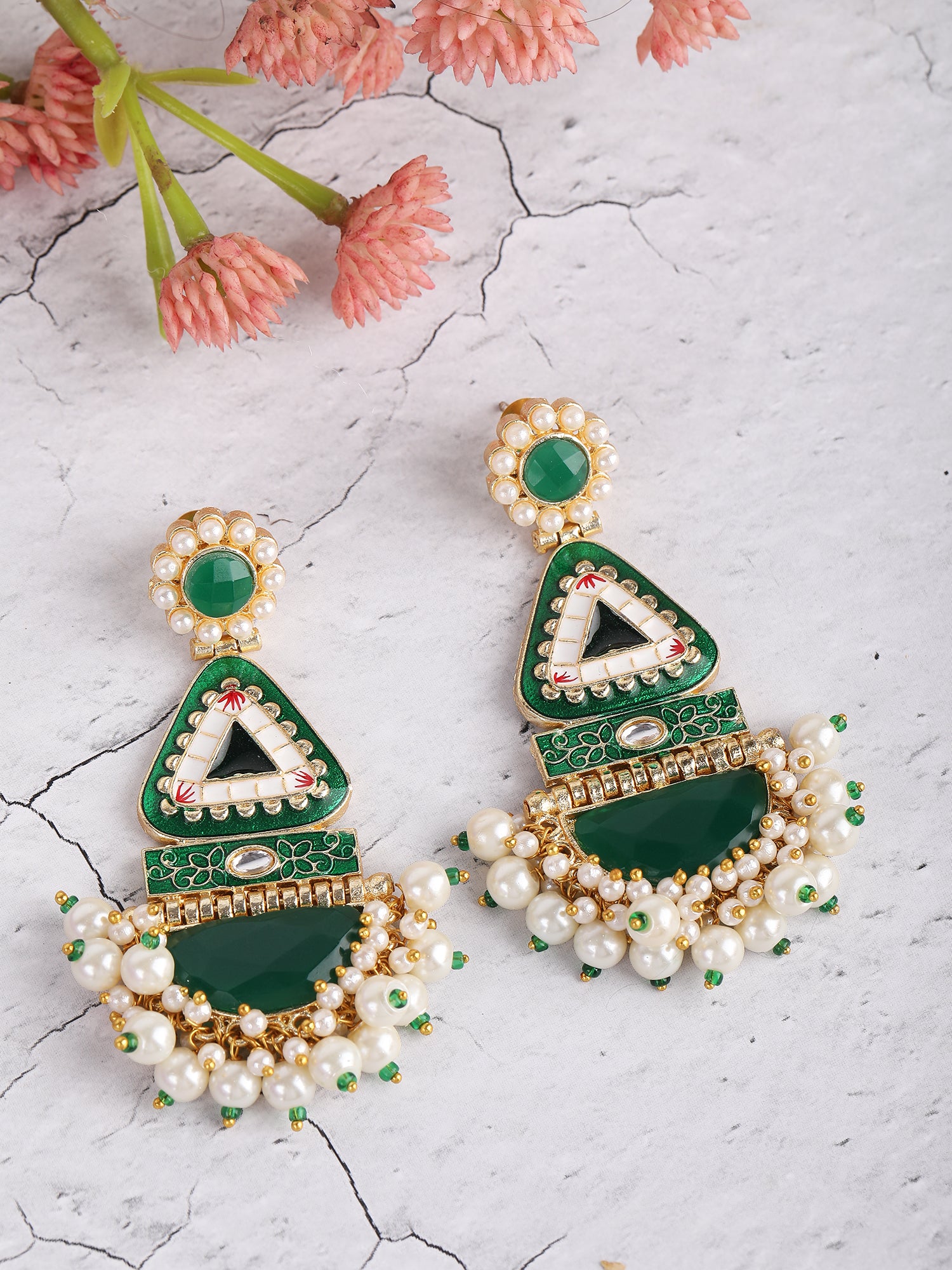 Gold-Plated Kundan Austrian Diamond Drop Earrings
