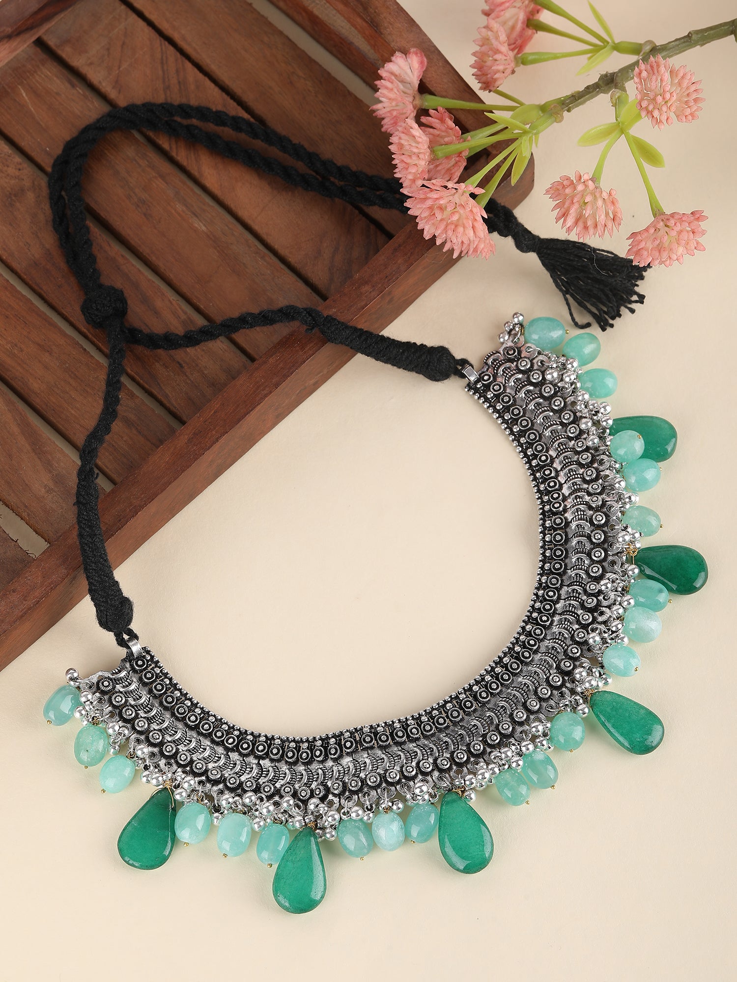 Oxidised Green and Grey Necklace