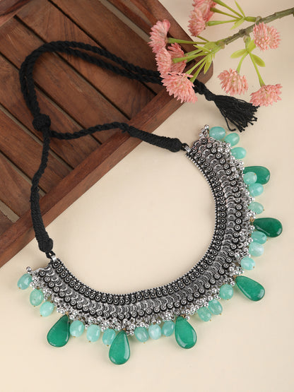 Oxidised Green and Grey Necklace