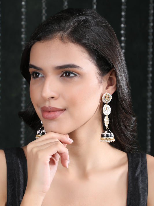 Gold-Plated Kundan-Studded Contemporary Jhumkas