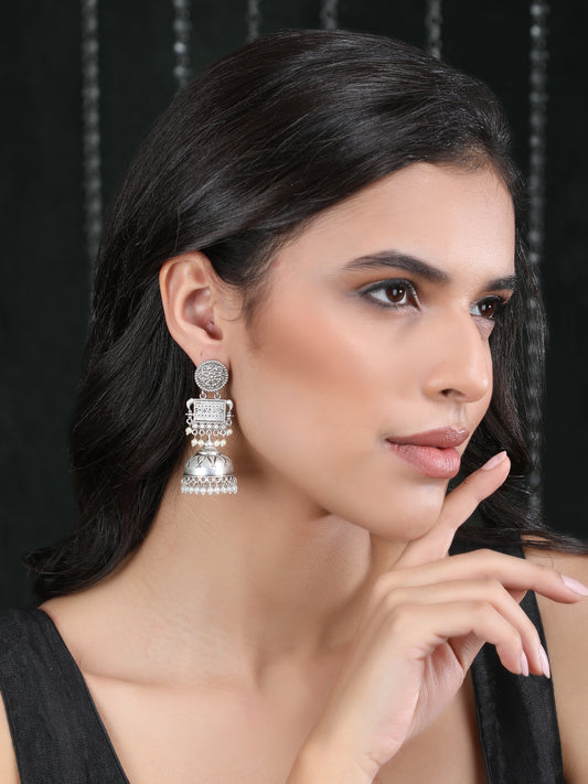 Classic Oxidized Silver Jhumka Earrings for Women & Girls