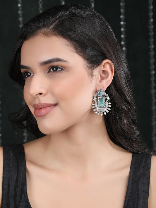 Elegant Oxidized Silver Green Earrings for Women