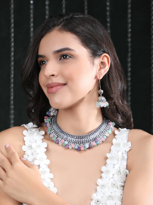 Oxidised Multi-Colour Necklace Set – Ethnic Jewelry for Women